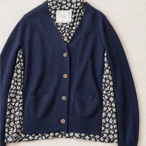 Sacai Navy Blue and Floral Women's Sweater
